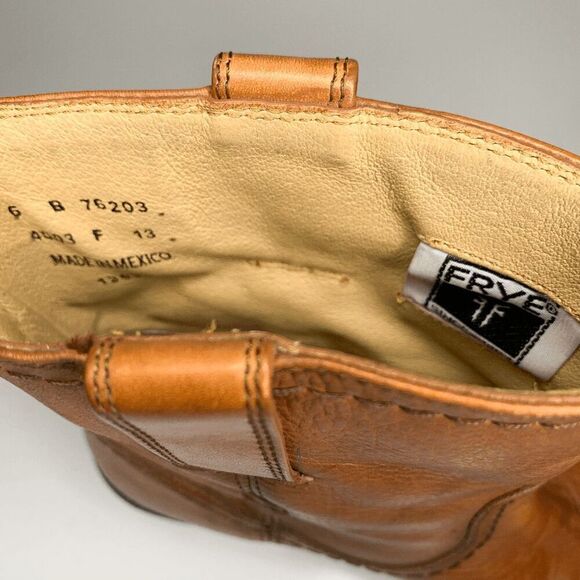 Frye Carmen Cross X Stitch Cognac Brown Leather Pull On Ankle Short Boots 6 - Picture 9 of 9